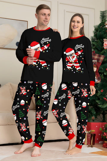 Noir Noël Père Noël Imprimé Famille Pyjamas Assortis Ensembles